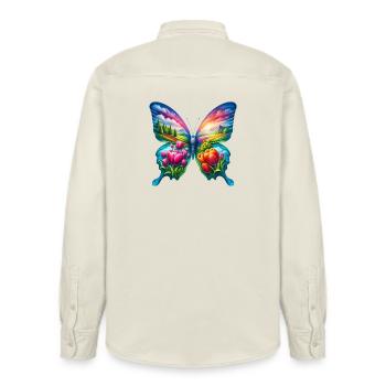 Papillon Fleurs Tulipes Tulipe Hollande - Chemise unisexe coupe décontractée bio Stanley/Stella - écru doux - Dos - AI Model Male 178 light (178cm)