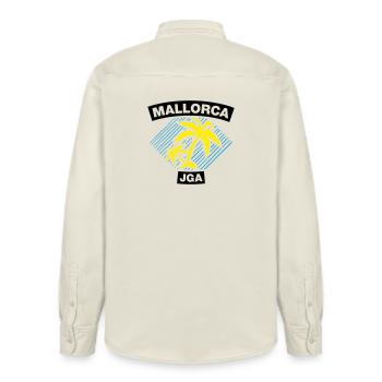 Mallorca – Bachelor party under palm trees - Relaxed Fit Unisex Organic Shirt by Stanley/Stella - soft Ecru - Back - AI Model Male 178 light (178cm)