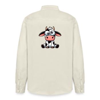 Cute Confused Cow Bull Clumsy Cartoon Dizzy - Relaxed Fit Unisex Organic Shirt by Stanley/Stella - soft Ecru - Back - AI Model Male 178 light (178cm)