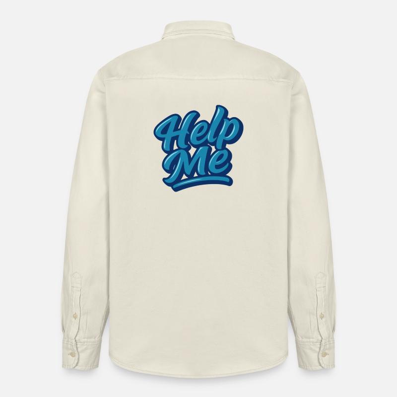 Help Me Blue Script Logo - Chemise unisexe coupe décontractée bio Stanley/Stella - écru doux