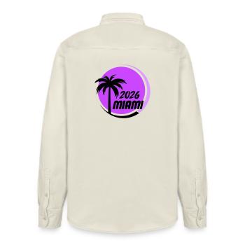 Miami  Palmen Neon Logo - Relaxed Fit Unisex Organic Hemd von Stanley/Stella - Natur - Hinten - AI Model Male 178 light (178cm)