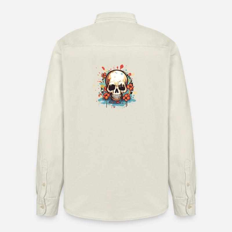 Blumen-Skull Explosion - Relaxed Fit Unisex Organic Hemd von Stanley/Stella - Natur