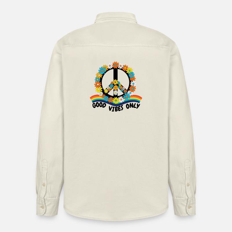 Flower Power Peace – Goood Vibes Only - Chemise unisexe coupe décontractée bio Stanley/Stella - écru doux