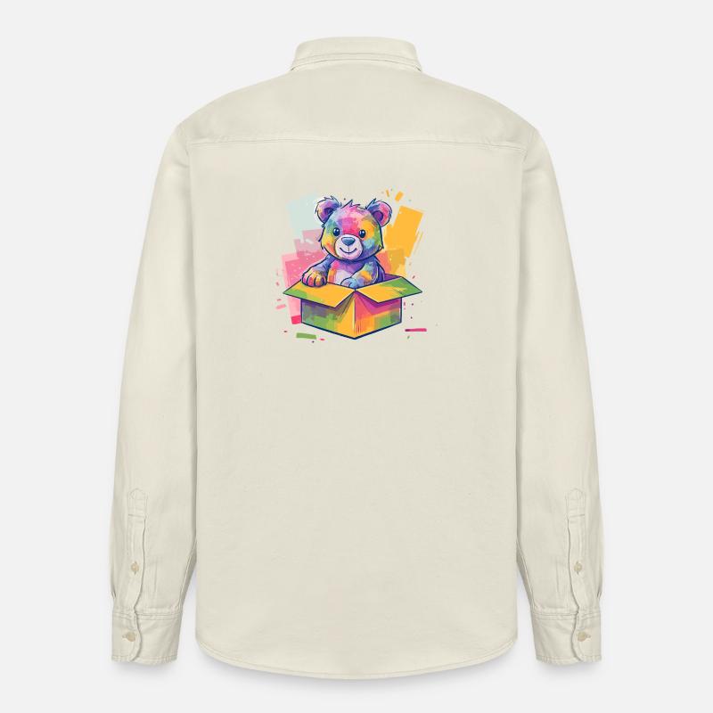 Rainbow Bear in a Box - Relaxed Fit Unisex Organic Shirt by Stanley/Stella - soft Ecru