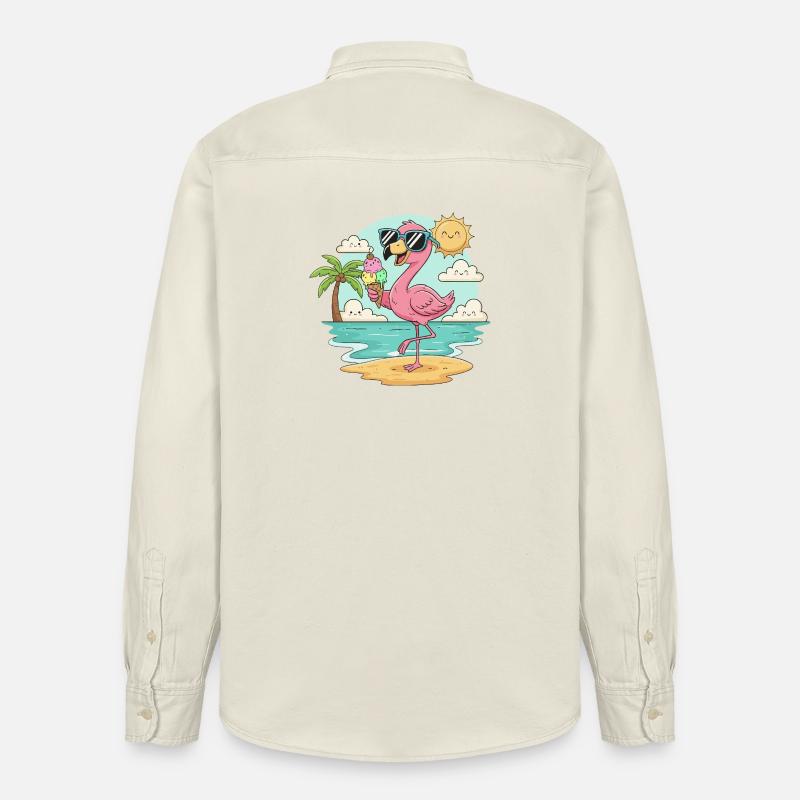 Flamingo am Strand mit Eis & Sonne - Relaxed Fit Unisex Organic Hemd von Stanley/Stella - Natur