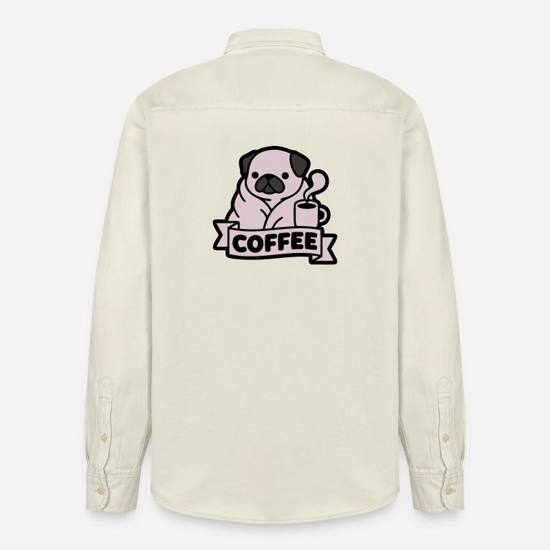 Mops Kaffee Morgenmuffel Banner - Relaxed Fit Unisex Organic Hemd von Stanley/Stella - Natur