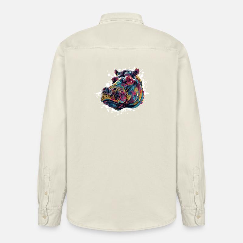 Bunter Hippo Farbspritzer - Relaxed Fit Unisex Organic Hemd von Stanley/Stella - Natur