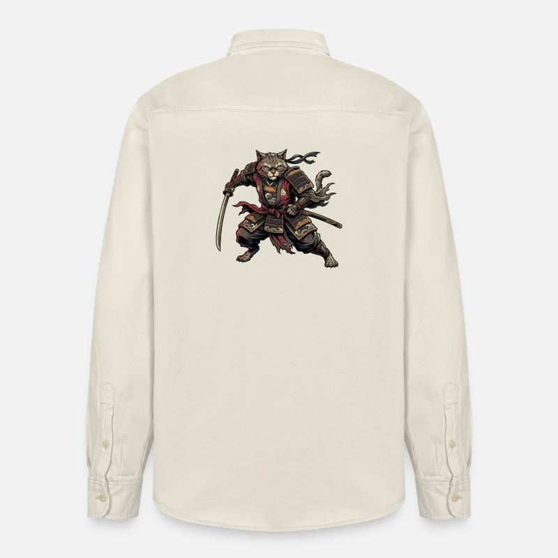 Chat Samouraï Guerrier - Chemise unisexe coupe décontractée bio Stanley/Stella - écru doux
