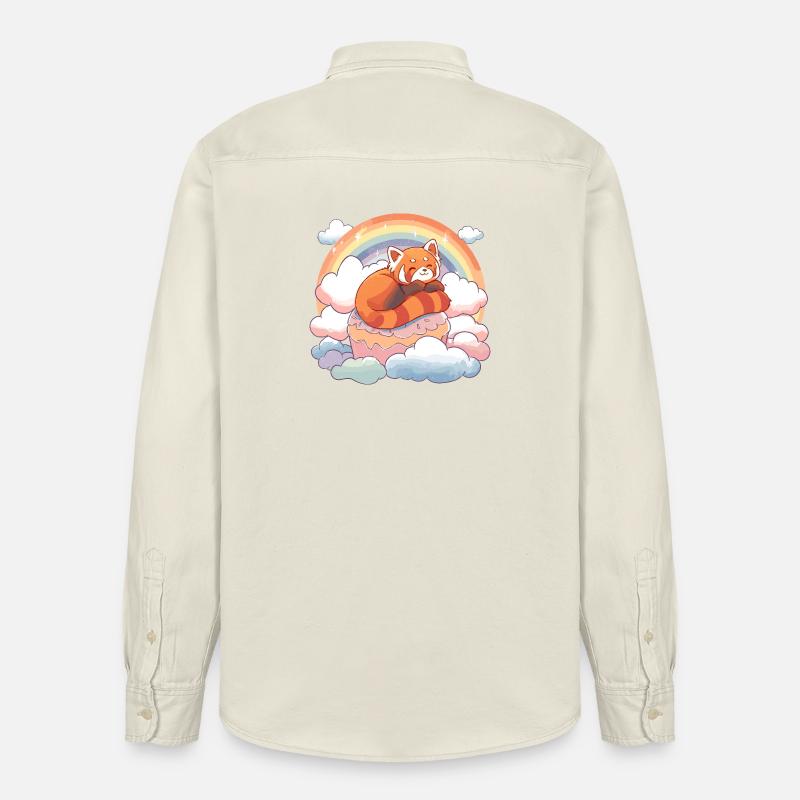 Red Panda in Rainbow Cloud Cake - Relaxed Fit Unisex Organic Shirt by Stanley/Stella - soft Ecru