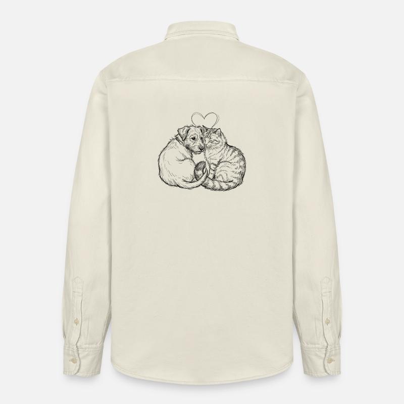 Amis mignons (Chat + Chien) - Chemise unisexe coupe décontractée bio Stanley/Stella - écru doux