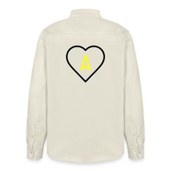 Heart with arrow direction - Relaxed Fit Unisex Organic Shirt by Stanley/Stella - soft Ecru - Back - AI Model Male 178 light (178cm)