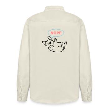 Frenchie Hund Nope Comic Bunt - Relaxed Fit Unisex Organic Hemd von Stanley/Stella - Natur - Hinten - AI Model Male 178 light (178cm)