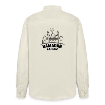 Ramadan Kareem mosque - Relaxed Fit Unisex Organic Shirt by Stanley/Stella - soft Ecru - Back - AI Model Male 178 light (178cm)