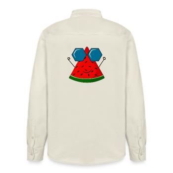 summer, watermelon, sun - Relaxed Fit Unisex Organic Shirt by Stanley/Stella - soft Ecru - Back - AI Model Male 178 light (178cm)