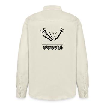 Operation Name Banner Suture - Relaxed Fit Unisex Organic Shirt by Stanley/Stella - soft Ecru - Back - AI Model Male 178 light (178cm)