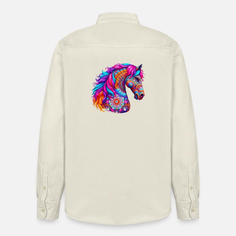 Cheval Mandala Dessin Inde Inde - Chemise unisexe coupe décontractée bio Stanley/Stella - écru doux