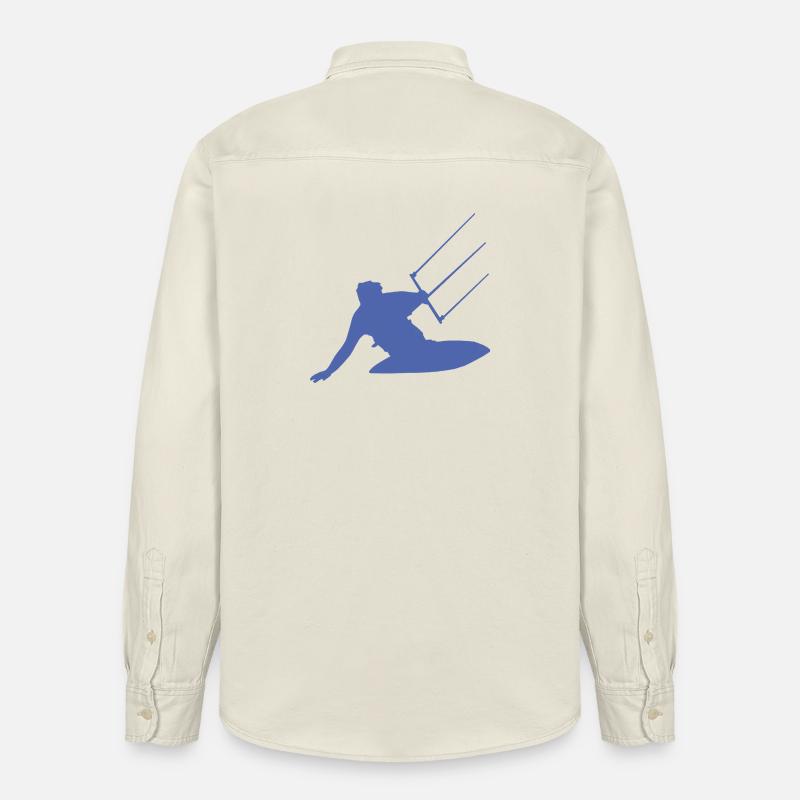 Kitesurfeur silhouette mer vagues aventure - Chemise unisexe coupe décontractée bio Stanley/Stella - écru doux