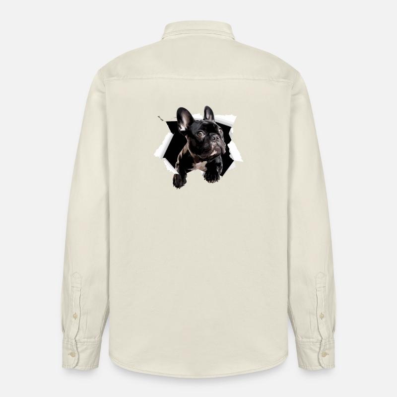 Percée du bouledogue français Drôle - Chemise unisexe coupe décontractée bio Stanley/Stella - écru doux