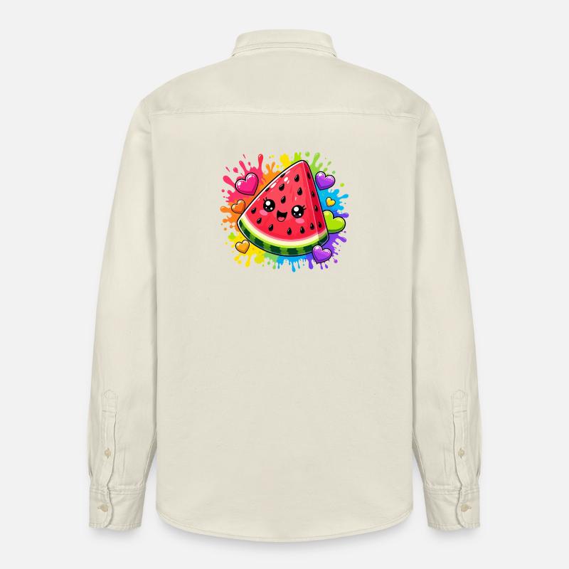 Pastèque Kawaii avec arc-en-ciel - Chemise unisexe coupe décontractée bio Stanley/Stella - écru doux