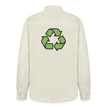 Recycling Sign Outline - Relaxed Fit Unisex Organic Shirt by Stanley/Stella - soft Ecru - Back - AI Model Male 178 light (178cm)