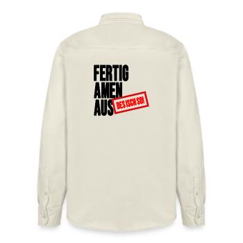 Fertig Amen Aus - Des Isch so Schwäbischer Spruch - Relaxed Fit Unisex Organic Hemd von Stanley/Stella - Natur - Hinten - AI Model Male 178 light (178cm)
