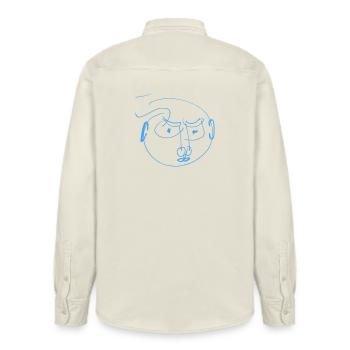 Blue Lines Portrait Doodle - Relaxed Fit Unisex Organic Shirt by Stanley/Stella - soft Ecru - Back - AI Model Male 178 light (178cm)