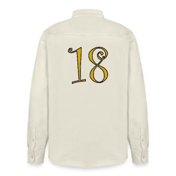 18. 18 ANS. 18e ANNIVERSAIRE. ANNIVERSAIRE 18 ANS. - Chemise unisexe coupe décontractée bio Stanley/Stella - écru doux - Dos - AI Model Male 178 light (178cm)