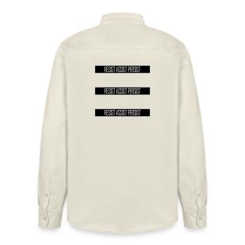 Resist Assist Persist Aktivismus Motivation Logo - Relaxed Fit Unisex Organic Hemd von Stanley/Stella - Natur - Hinten - AI Model Male 178 light (178cm)