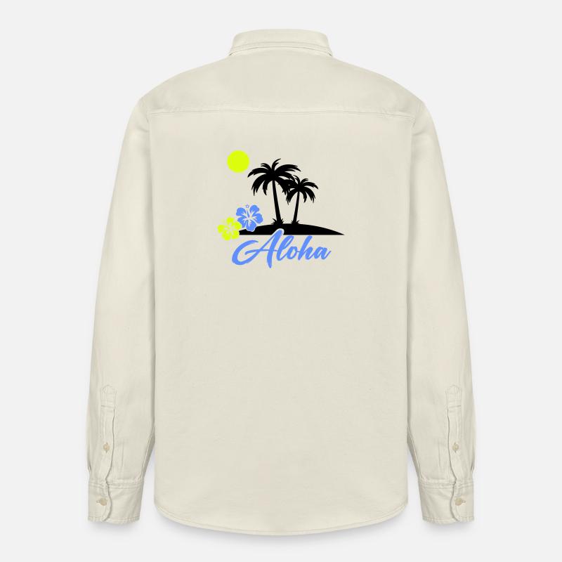 Aloha Hibiskus Neon Script - Relaxed Fit Unisex Organic Hemd von Stanley/Stella - Natur