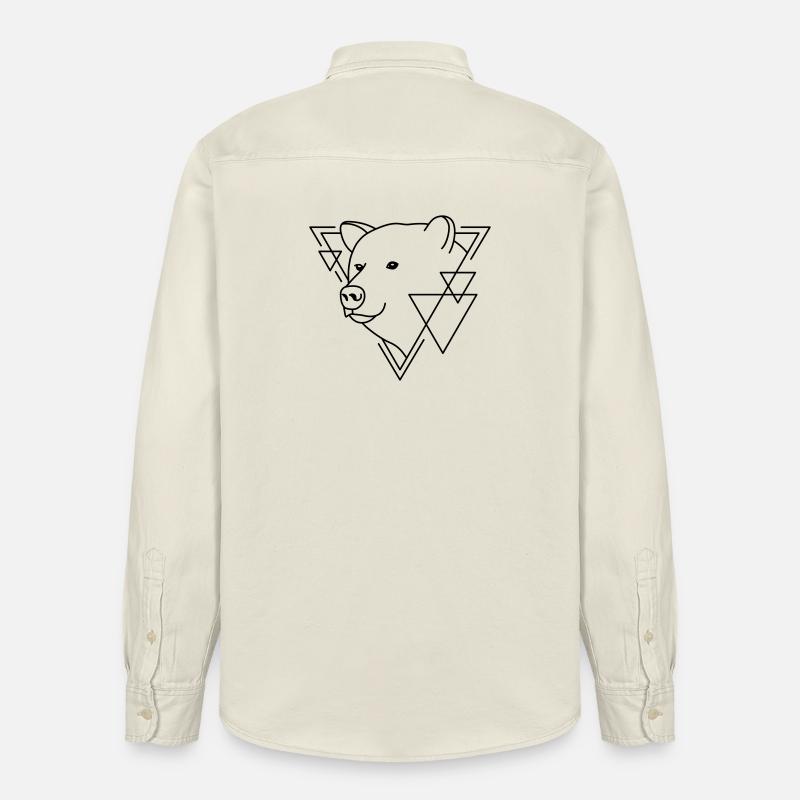 Bear in Geometric Shape - Line Art Design - Relaxed Fit Unisex Organic Shirt by Stanley/Stella - soft Ecru