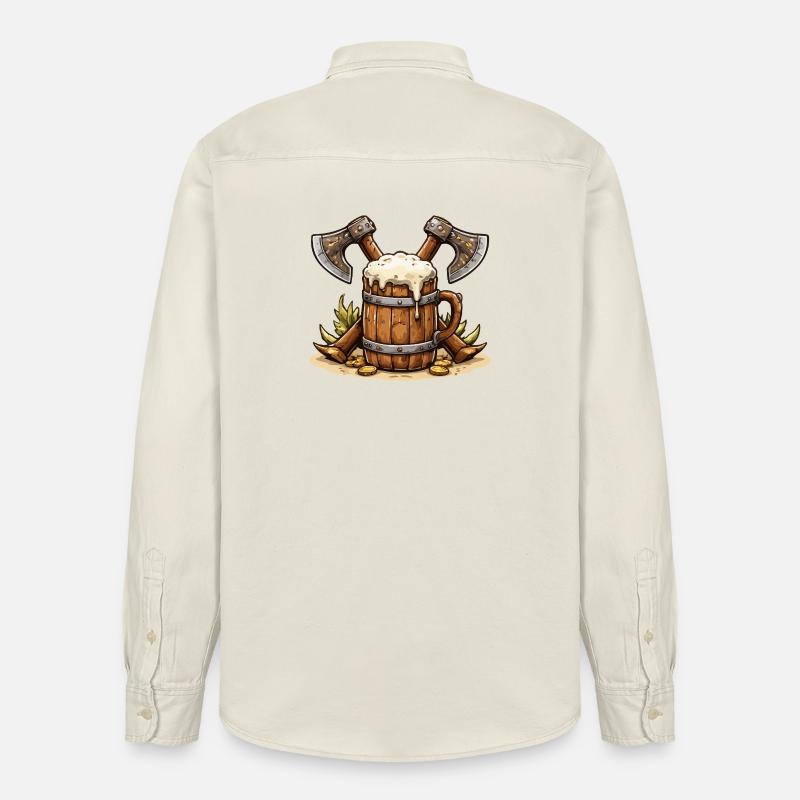 Bierfass mit Äxten Wikinger - Relaxed Fit Unisex Organic Hemd von Stanley/Stella - Natur
