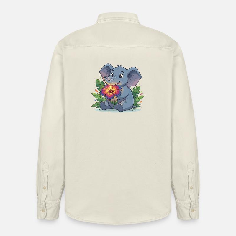 Éléphant avec fleur d’hibiscus - Chemise unisexe coupe décontractée bio Stanley/Stella - écru doux