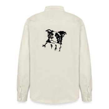 Border Collie head - Relaxed Fit Unisex Organic Shirt by Stanley/Stella - soft Ecru - Back - AI Model Male 178 light (178cm)