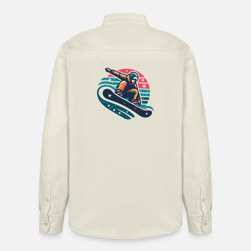 Illustration animée de snowboarder dynamique - Chemise unisexe coupe décontractée bio Stanley/Stella - écru doux