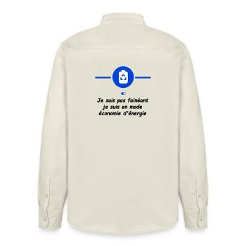 Power Saving Mode - Relaxed Fit Unisex Organic Shirt by Stanley/Stella - soft Ecru - Back - AI Model Male 178 light (178cm)