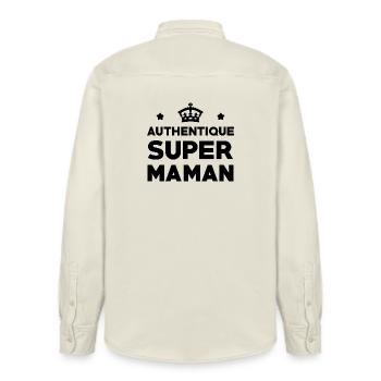 Authentic Super Mom - Mother's Day - Relaxed Fit Unisex Organic Shirt by Stanley/Stella - soft Ecru - Back - AI Model Male 178 light (178cm)