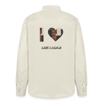 Amsterdam Brick Heart Emblem Tee - Relaxed Fit Unisex Organic Shirt by Stanley/Stella - soft Ecru - Back - AI Model Male 178 light (178cm)