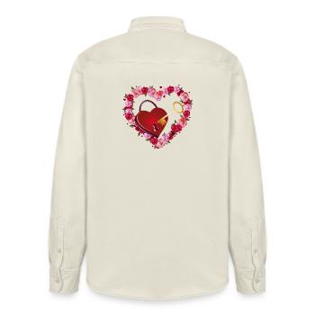 Rose heart with love lock and golden key - Relaxed Fit Unisex Organic Shirt by Stanley/Stella - soft Ecru - Back - AI Model Male 178 light (178cm)