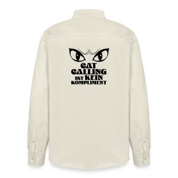 Catcalling is not a compliment! - Relaxed Fit Unisex Organic Shirt by Stanley/Stella - soft Ecru - Back - AI Model Male 178 light (178cm)