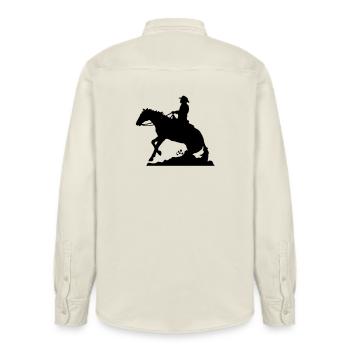 Western Riding Man - Relaxed Fit Unisex Organic Shirt by Stanley/Stella - soft Ecru - Back - AI Model Male 178 light (178cm)