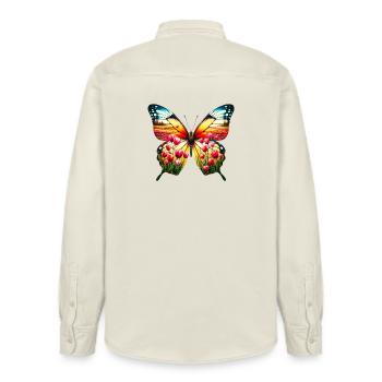 Schmetterling Tulpen Tulpe Holland - Relaxed Fit Unisex Organic Hemd von Stanley/Stella - Natur - Hinten - AI Model Male 178 light (178cm)