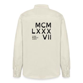 1987_COMPANY_black - Relaxed Fit Unisex Organic Hemd von Stanley/Stella - Natur - Hinten - AI Model Male 178 light (178cm)