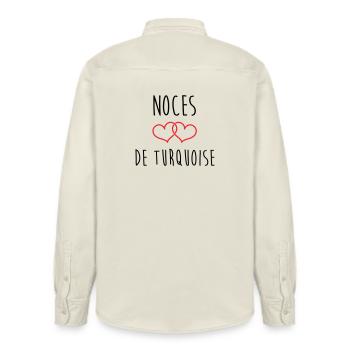 Noces de Turquoise 18 ans de mariage - Chemise unisexe coupe décontractée bio Stanley/Stella - écru doux - Dos - AI Model Male 178 light (178cm)