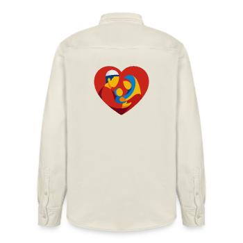 Colorful Muslim Family in Heart - Relaxed Fit Unisex Organic Shirt by Stanley/Stella - soft Ecru - Back - AI Model Male 178 light (178cm)
