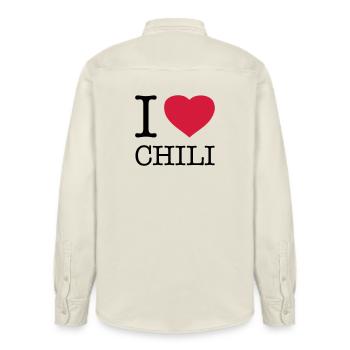 I LOVE CHILI - Relaxed Fit Unisex Organic Hemd von Stanley/Stella - Natur - Hinten - AI Model Male 178 light (178cm)