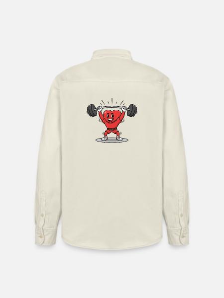 Strong Heart Lifting Weights Cartoon Design - Relaxed Fit Unisex Organic Shirt by Stanley/Stella - soft Ecru
