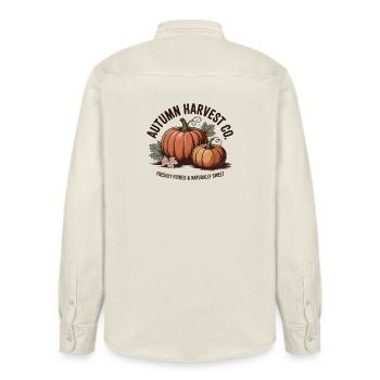 Vintage Fruit Ad – Pumpkin - Relaxed Fit Unisex Organic Shirt by Stanley/Stella - soft Ecru - Back - AI Model Male 178 light (178cm)