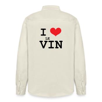 J’aime le vin / Alcool - Chemise unisexe coupe décontractée bio Stanley/Stella - écru doux - Dos - AI Model Male 178 light (178cm)