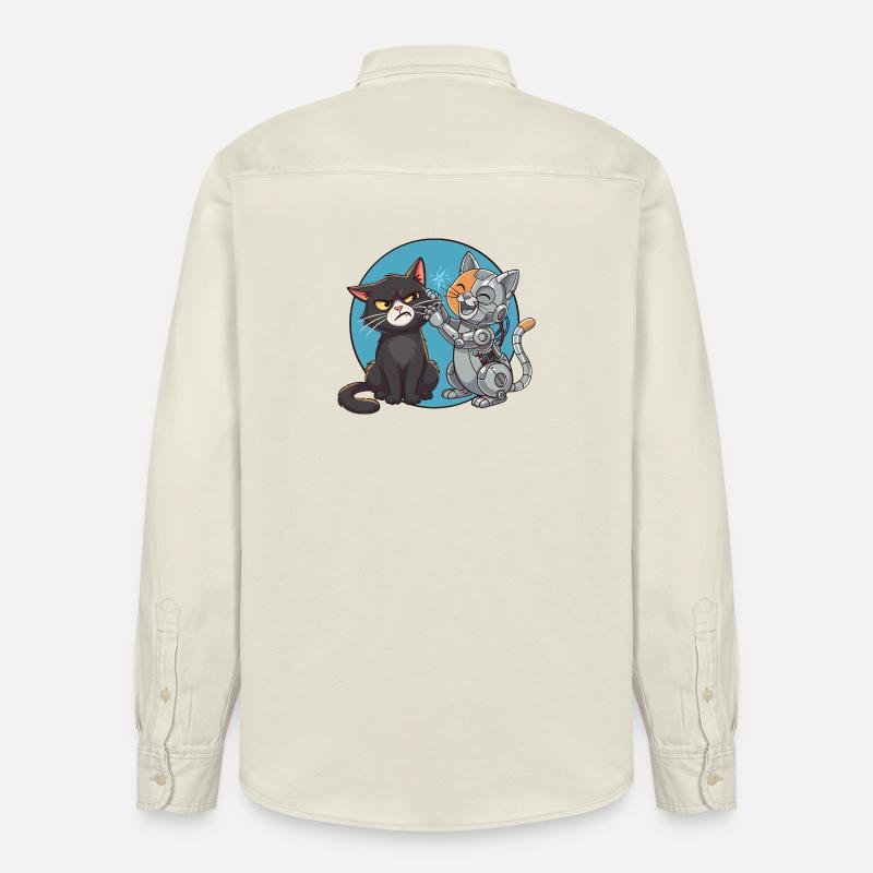Chat et robot - Chemise unisexe coupe décontractée bio Stanley/Stella - écru doux