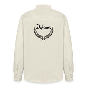 Diplômée – Couronne de Laurier - Relaxed Fit Unisex Organic Shirt by Stanley/Stella - soft Ecru - Back - AI Model Male 178 light (178cm)